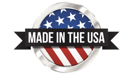 Made in the USA text over a round badge with the stars and stripes behind showing that GATr Products are made in the USA